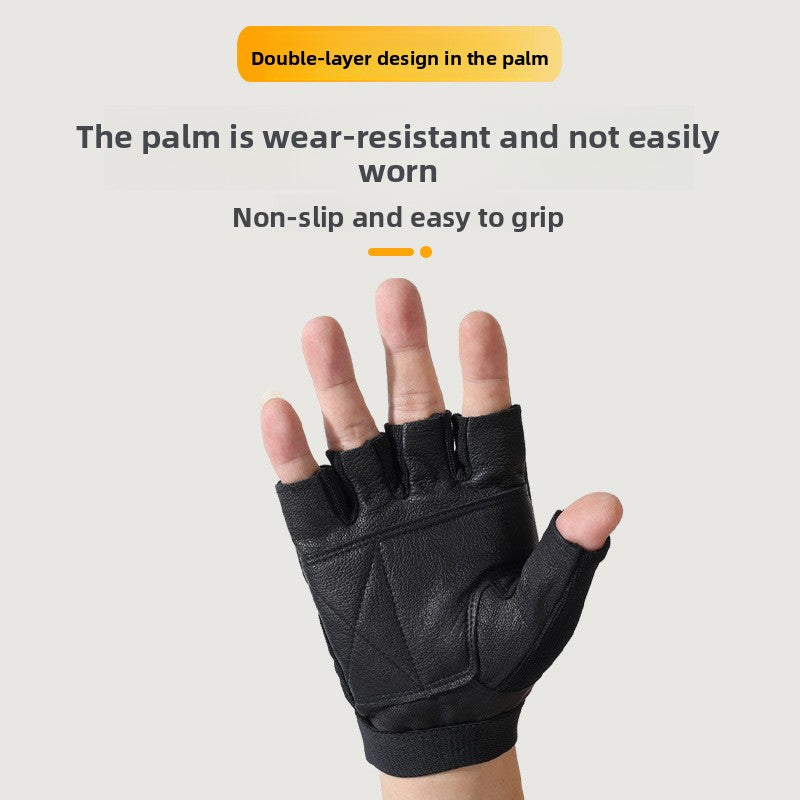 Sheepskin fitness weightlifting half-finger gloves