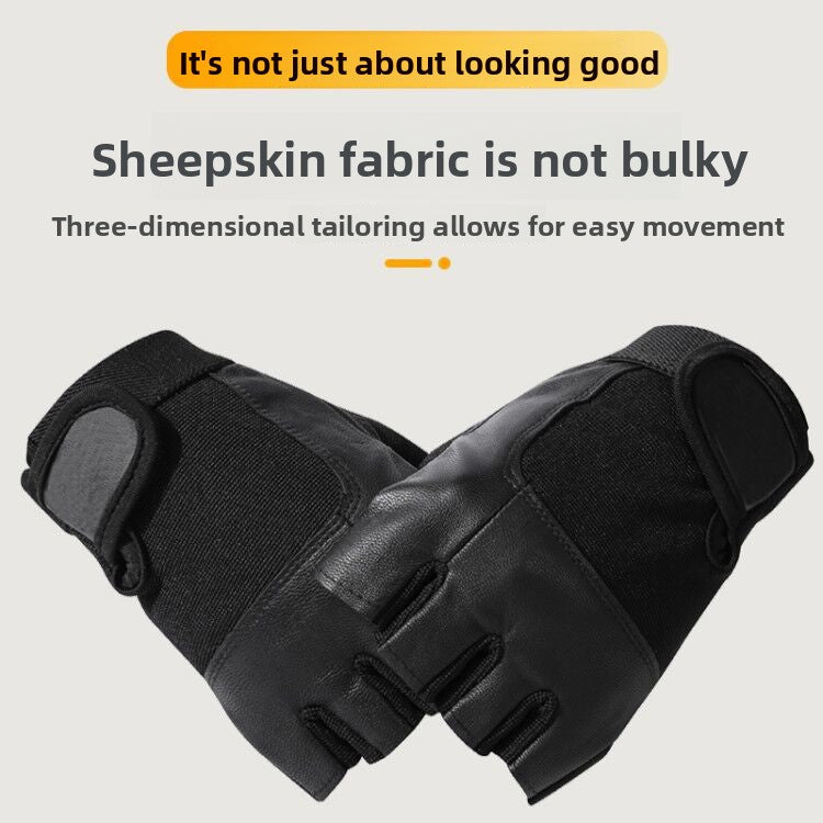 Sheepskin fitness weightlifting half-finger gloves